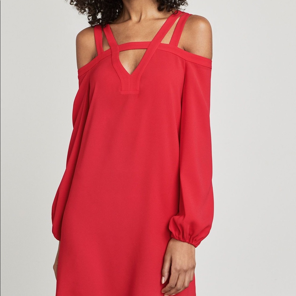 BCBGMAXAZRIA Red Berry Weiss Cold-shoulder Dress